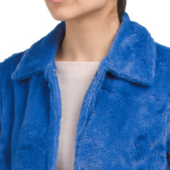 NWOT PAPERHEART Flare Sleeve Faux Fur Cobalt Blue Jacket size S - Picture 3 of 8